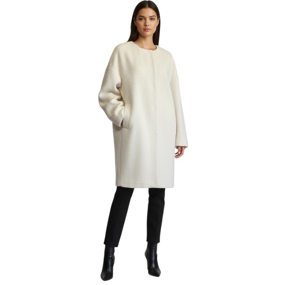 EILEEN FISHER Alpaca Wool Blend Ivory Cocoon Coat Bemberg Lining Women's Large - Picture 1 of 11